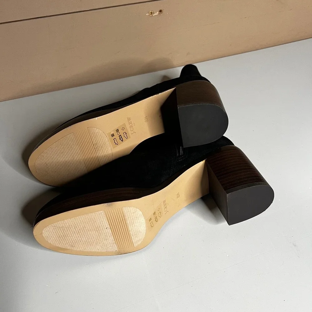 J.Crew Black Suede Textile Ankle Boots Block Heel Side‎ Zip BT278 Womens 8.5